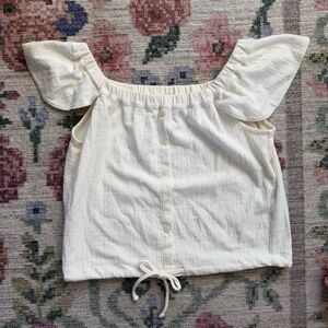 Madewell Cream Buttoned Off-Shoulder Blouse